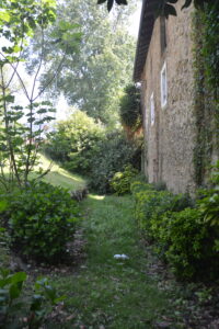 Vista de la parte trasera de una casa con un espacio verde